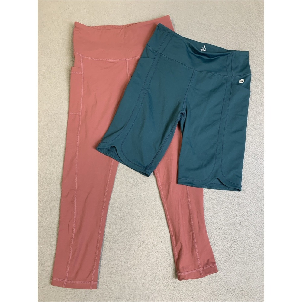 Senita Athletics Leggings Women's Size Small Mauve Pants/Green Shorts (Lot Of 2)